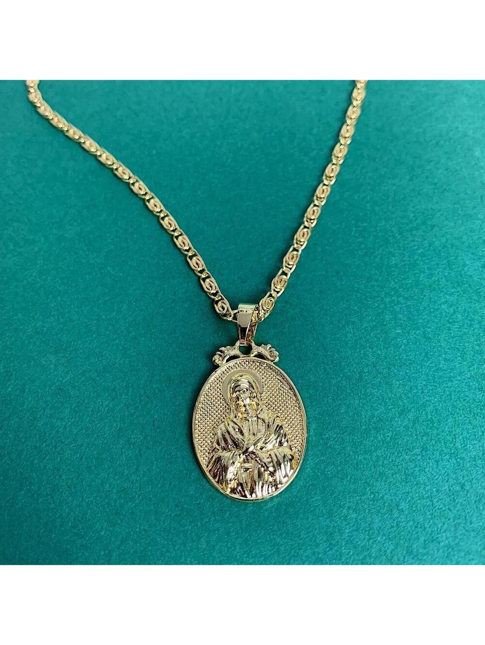 Y2K Style Gold Jesus Circle Pendant Necklace Unisex